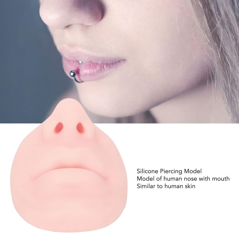 woobles Silicone Piercing Model with Mouth, Flexible Soft Imitation Nose Model, Reusable Nose Displays for Teaching, Approx. 7 X 7.5 X 4.2cm (Light Skin Color) - Image 2